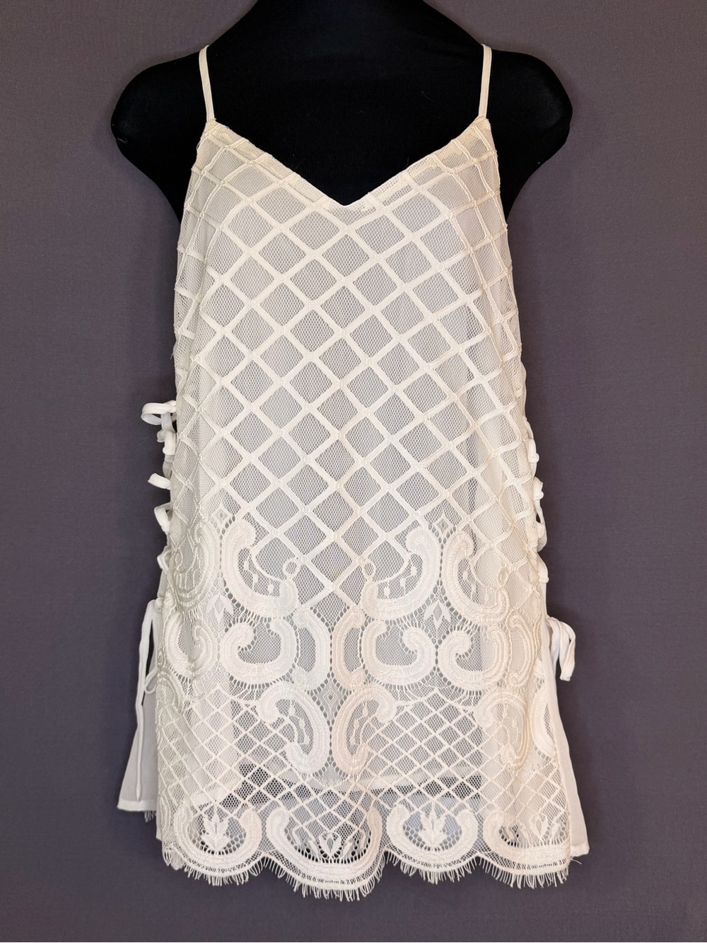 Doe & Rae Ivory Lace Overlay Slip Tunic